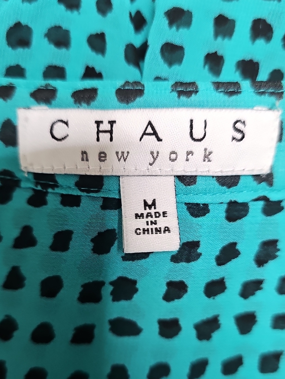 Chaus Teal and Black Dot Pintuck Button-Front Blouse - Picture 5 of 5